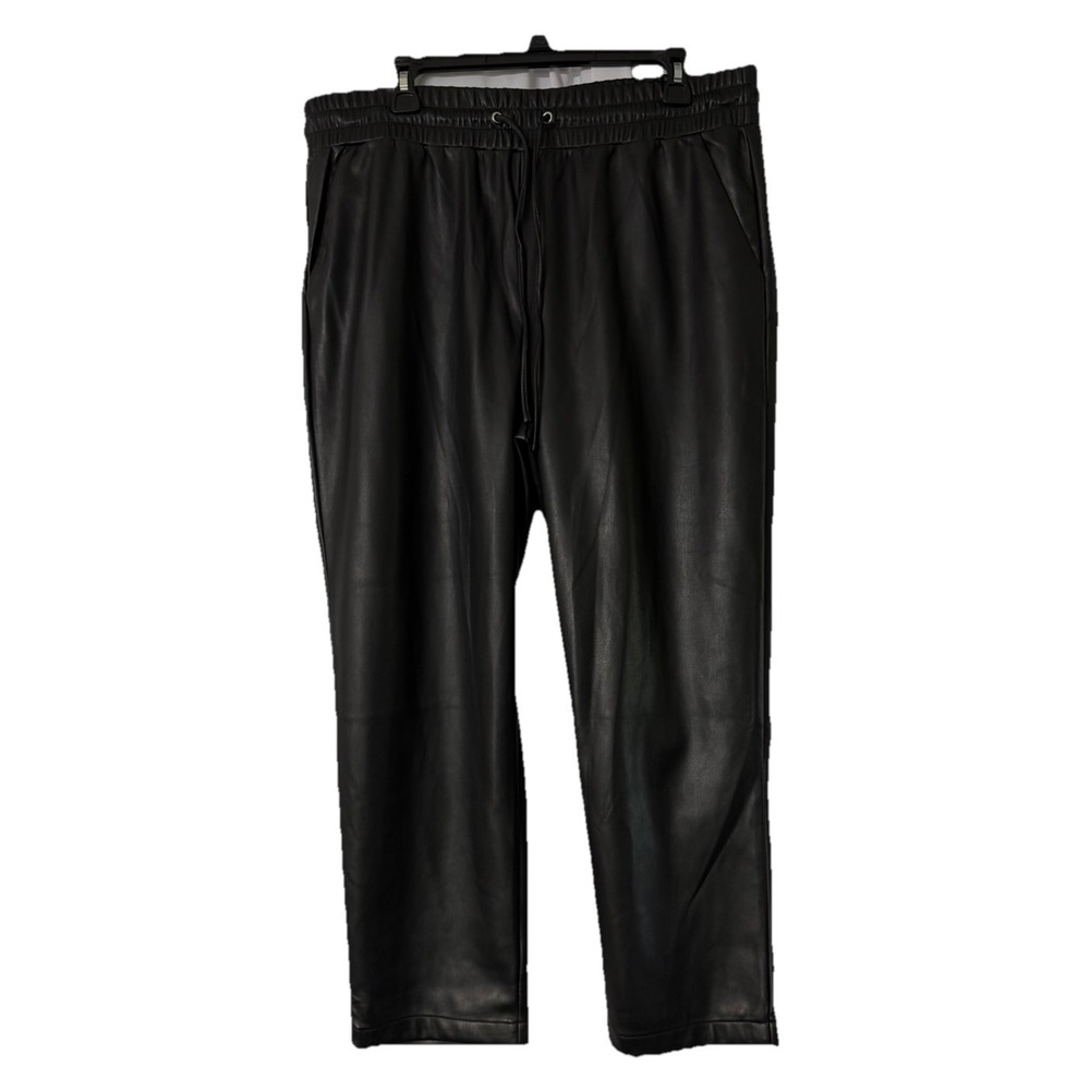 NWT Ann Taylor LOFT Womens Elastic Waist Faux Leather Black Pants Slacks Size XL